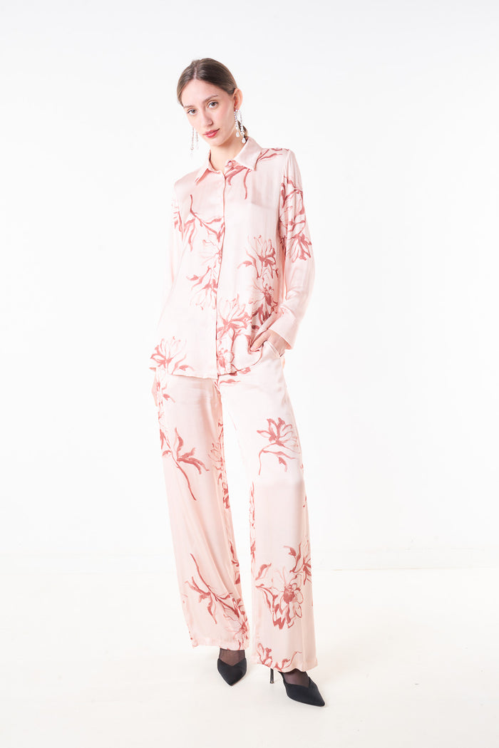 Abstract floral printed button-up shirt with classic collar wholesale