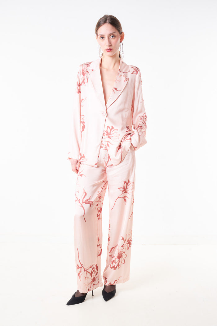 Abstract floral printed single button blazer with notch lapel wholesale