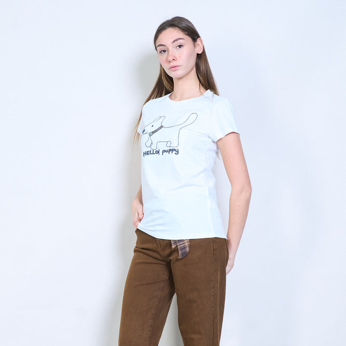Animalia edit sequins rhinestones "Hello! Puppy" dog graphic printed t shirt wholesale