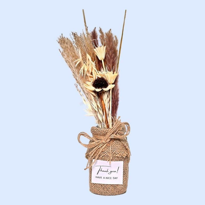 Artificial Dried Flower in a Jute wrapped Glass Jar Gift Pack