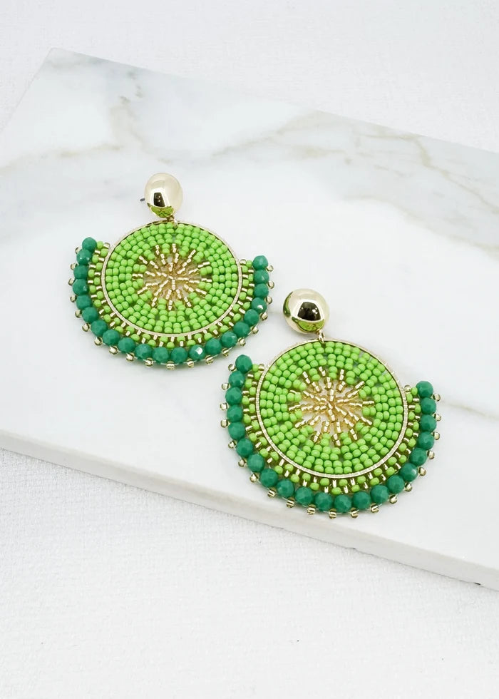 Bella Beaded Earrings Gold/Lime