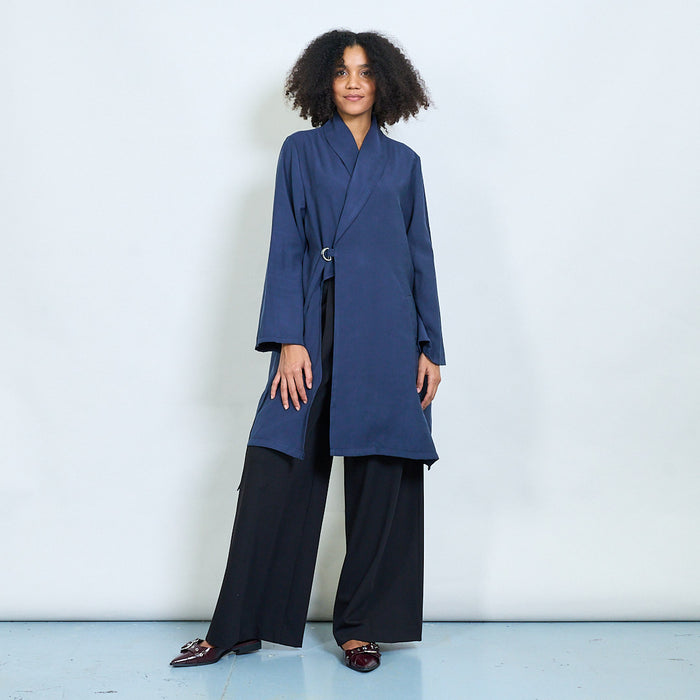 Belted wrap front longline coat wholesale