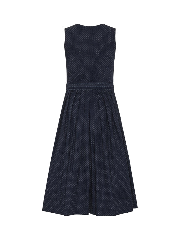 Berwin "Theresa" Dirndl in Navy Blue — 75 cm (with Striped Apron)