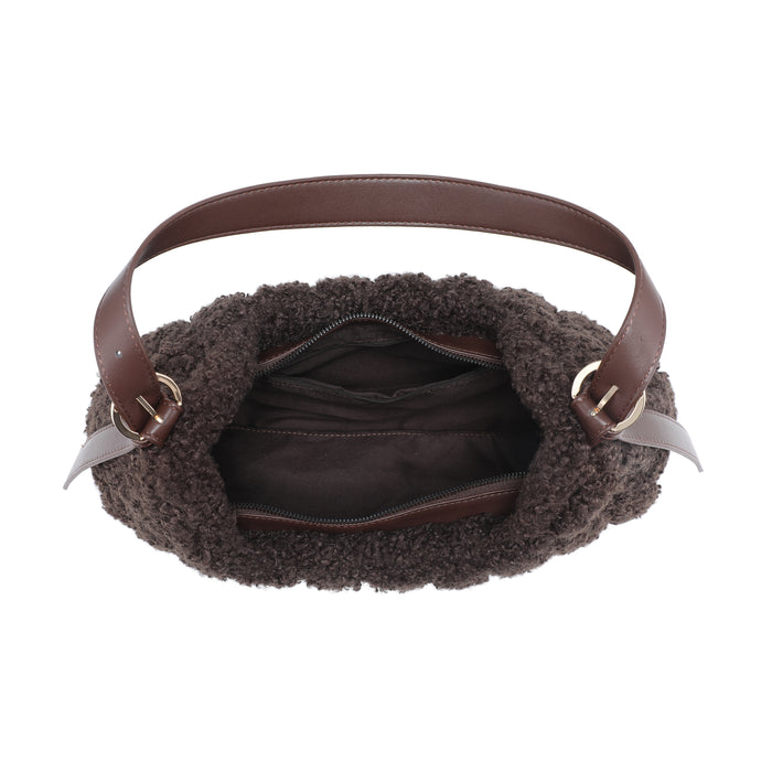 Boucle crescent hobo shoulder bag with minimalist strap wholesale