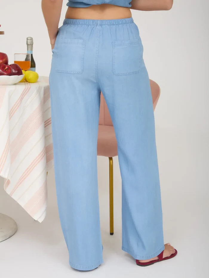 Chambray Wide Leg Drawstring Pants
