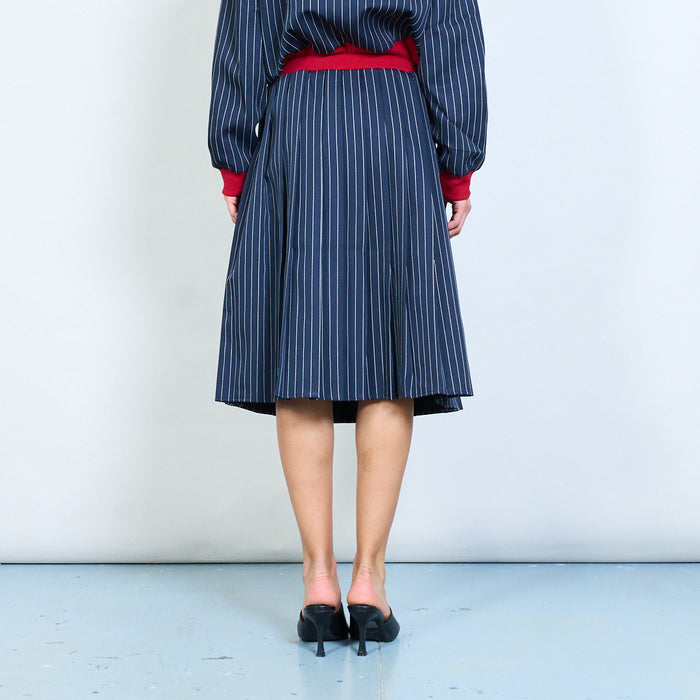 Contrast waist pinstripe pleated midi skirt wholesale