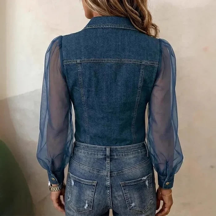 Dagmar - Chemise femme denim avec manches transparentes en mesh