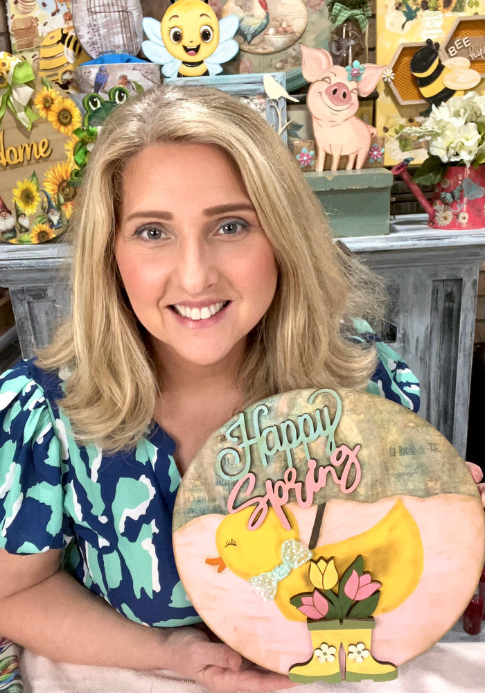 DIY Home Decor - Happy Spring Duck Door Hanger/Wall Art, 12” Round
