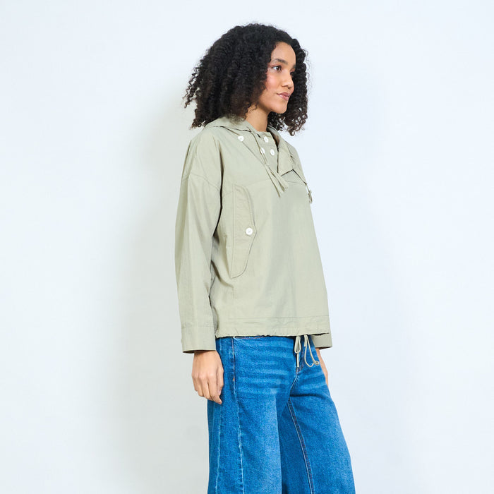 Double button hooded lightweight oversized jacket wholesale