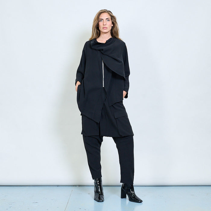 Draped asymmetric zip front blouse wholesale