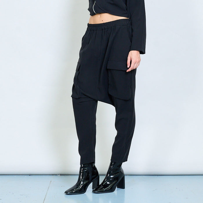 Dropped-crotch cargo trousers with utility pockets wholesale