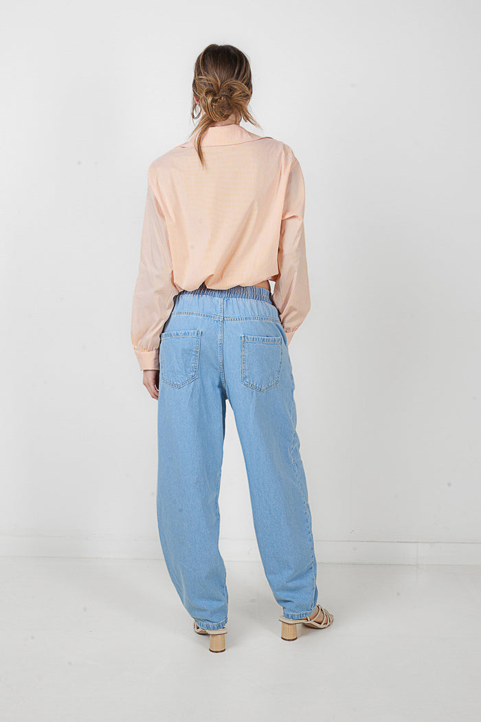 Elastic waist panel detail wide leg jeans wholesale