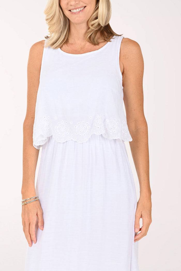 Embroidered Scallop Popover Sleeveless Maxi Dress