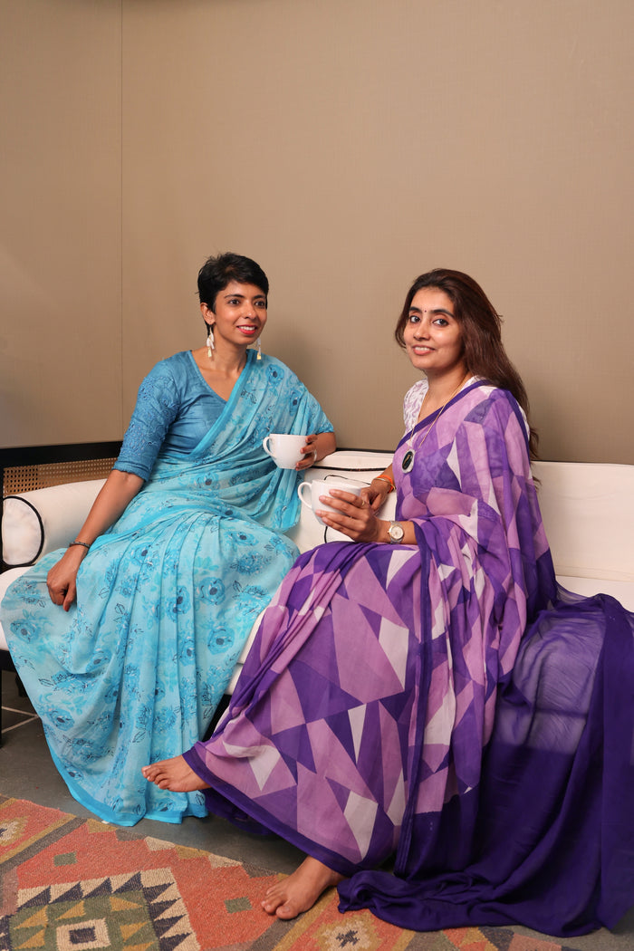 Fiza Triangles Chiffon Saree - Lilac