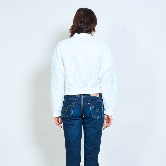 Floral embroidered textured bomber jacket wholesale