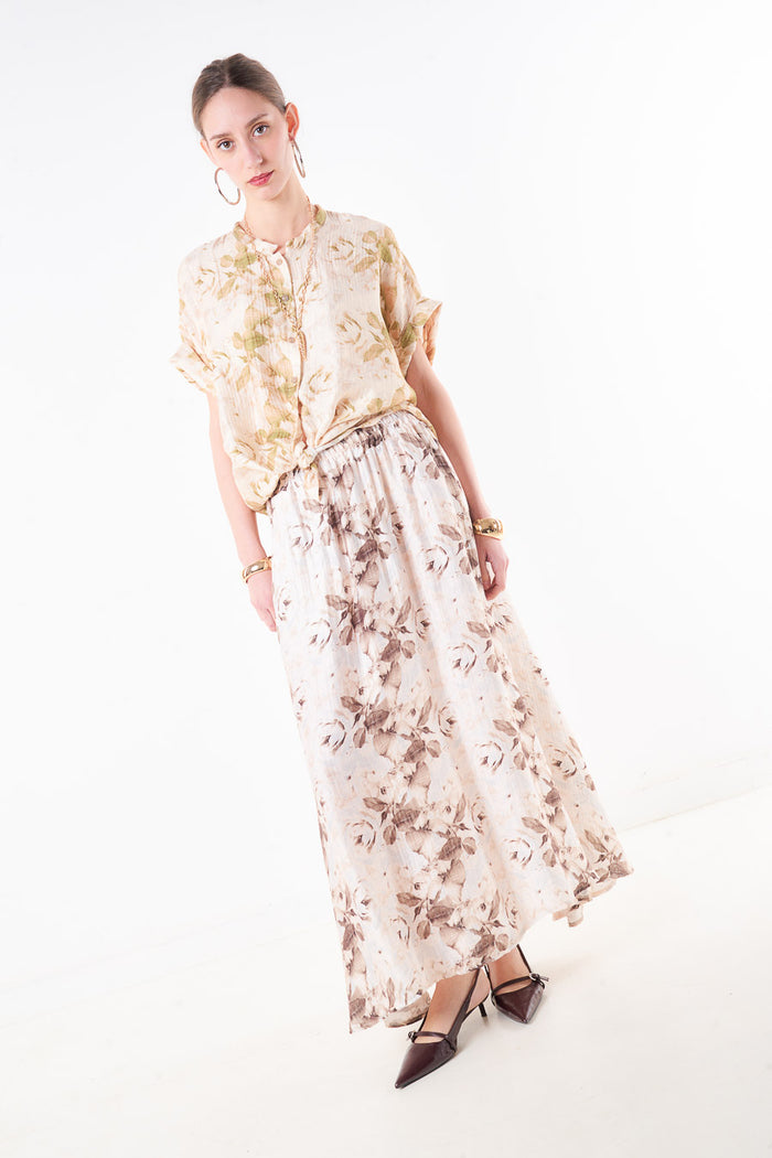 Floral print flowy midi skirt with elastic waistband wholesale