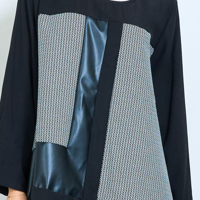 Geometric panel relaxed round-neck blouse wholesale