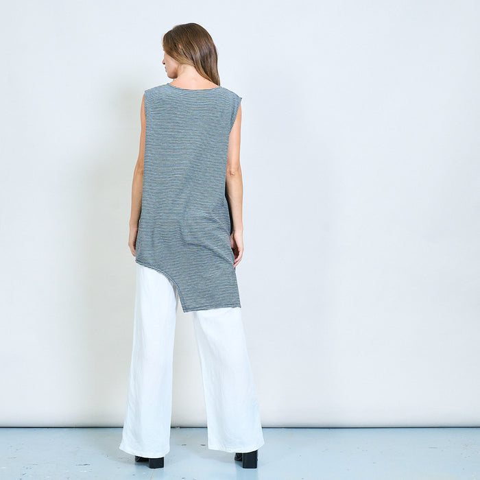 Geometric stripe asymmetric sleeveless long blouse wholesale