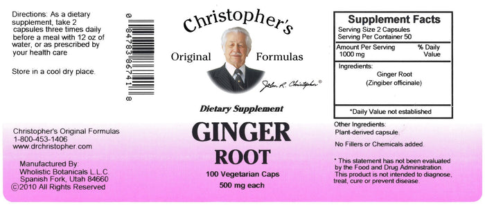 Ginger Root - 100 Capsules - Christopher's Herb Shop