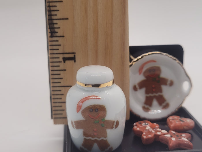Gingerbread Man Plate and Jar, with 3 Cookies - by Reutter Porcelain