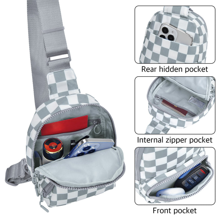 Gray Small Checkered Sling Fanny Pack