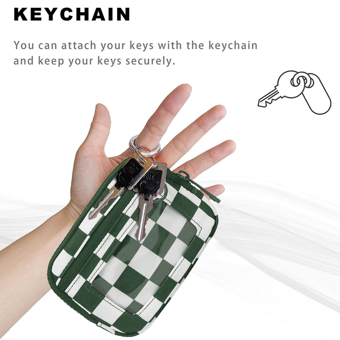 Green Checkered Mini Zippered Wristlet Wallet