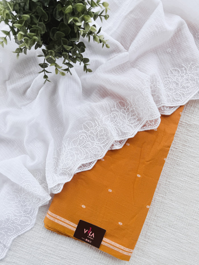 Handloom cotton suit set with white dupatta