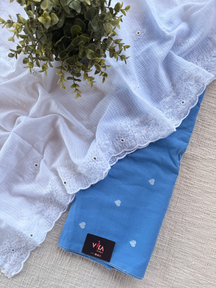Handloom cotton suit set with white dupatta