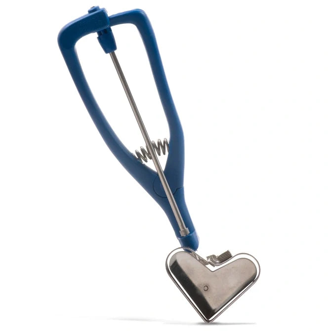 Blue and silver heart-shaped scoop on a white background