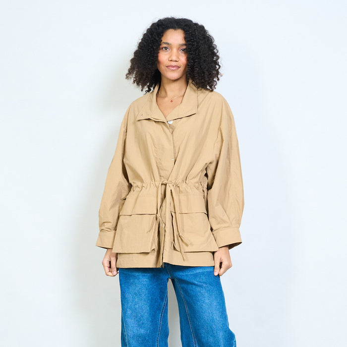 High neck drawstring waist oversized utility jacket wholesale