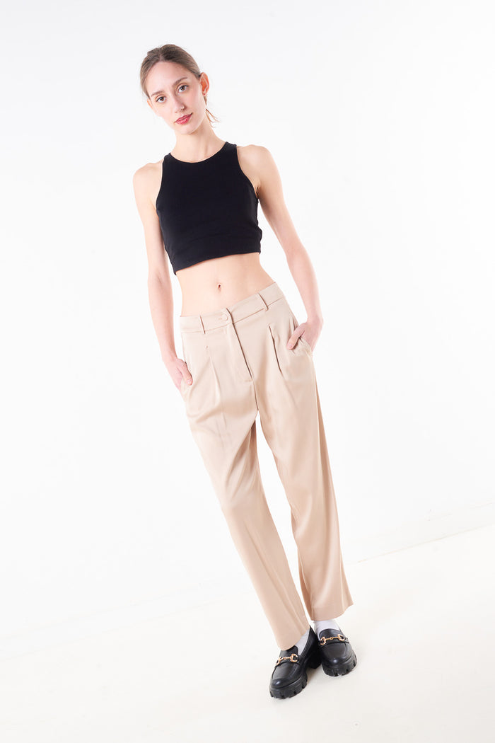 High waist tailored straight leg trouser with front pleat detail wholesale