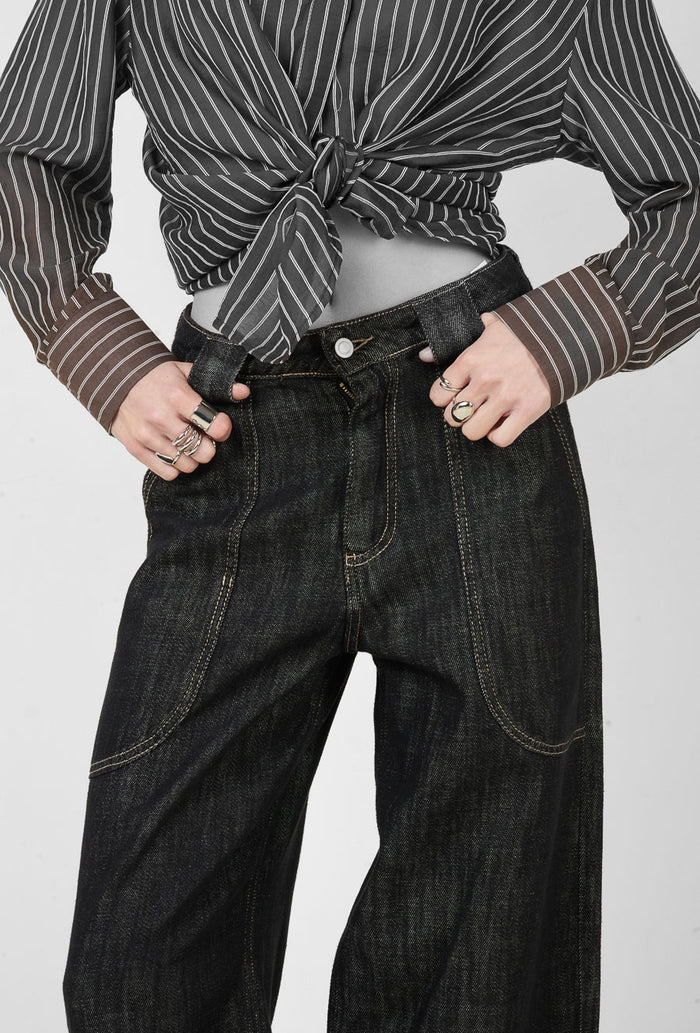 High waist wide leg contrast stitch denim jeans wholesale