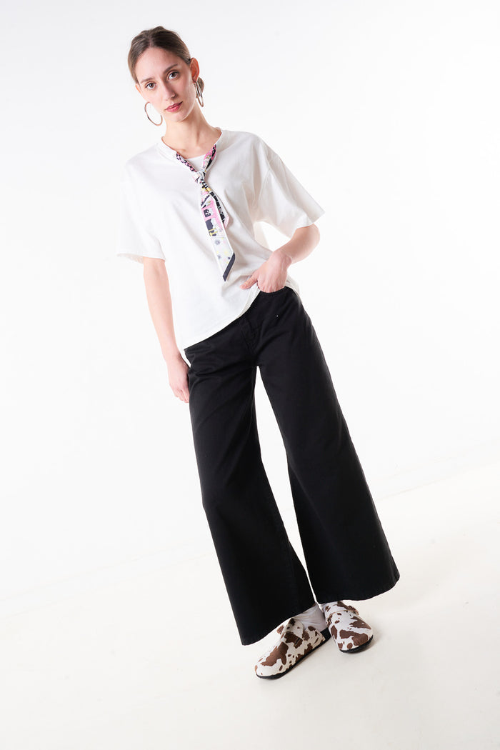 High waist wide leg cotton twill trouser with five pocket detail wholesale