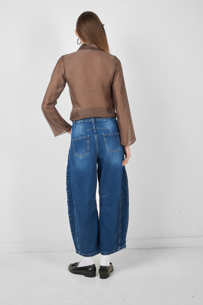 High waist wide leg structured seam denim jeans wholesale