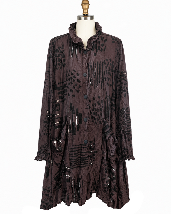 Just In! Textured Tunic Jacket in Brown - 4296