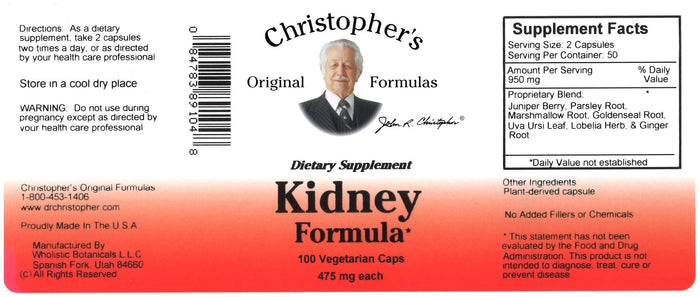 Kidney Formula - 100 Capsules - Christopher's Herb Shop