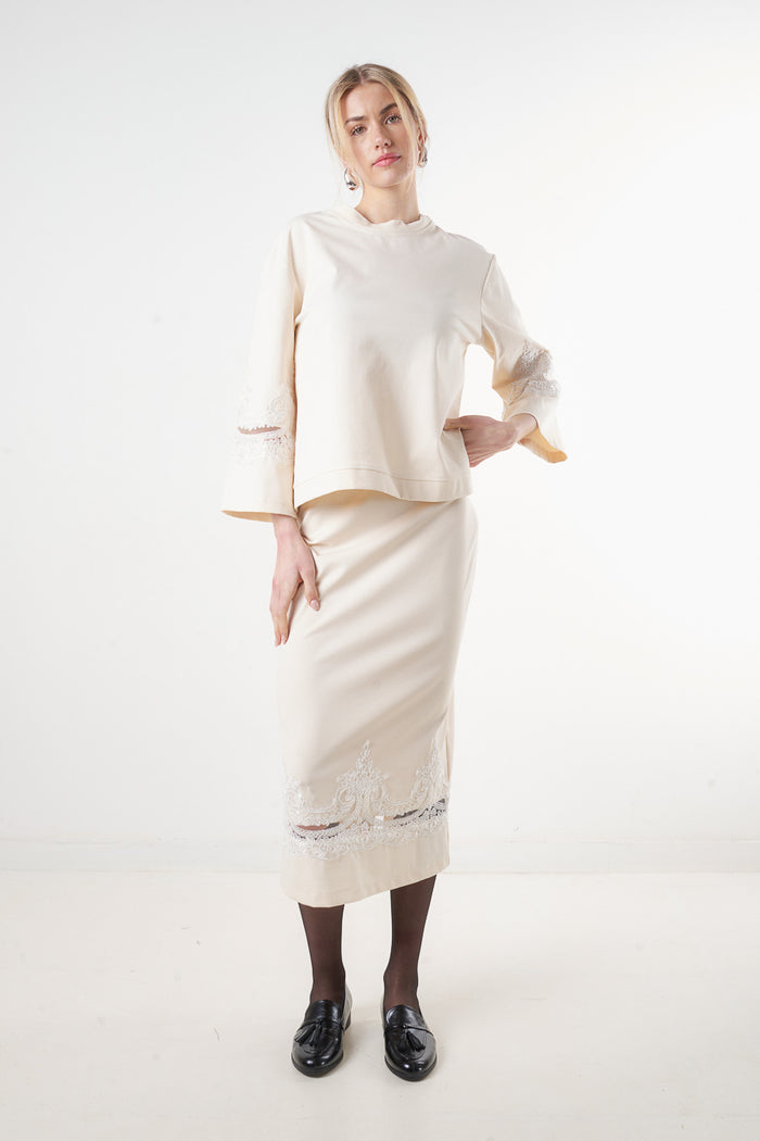 Lace hem midi jersey skirt wholesale