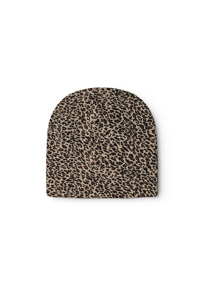 Leopardmønstret beaniehue i brun tone