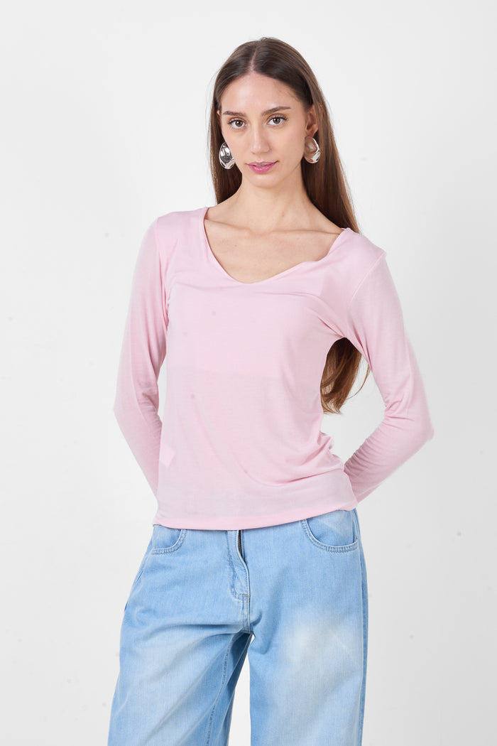 Long sleeve v-neck fitted everyday top wholesale