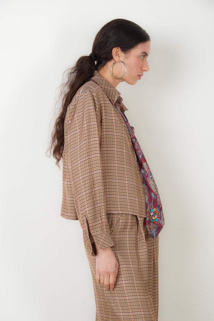 Micro check button down long sleeve shirt wholesale