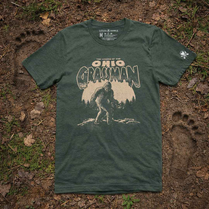 Ohio Grassman Bigfoot cryptid Heather Forest green unisex t-shirt