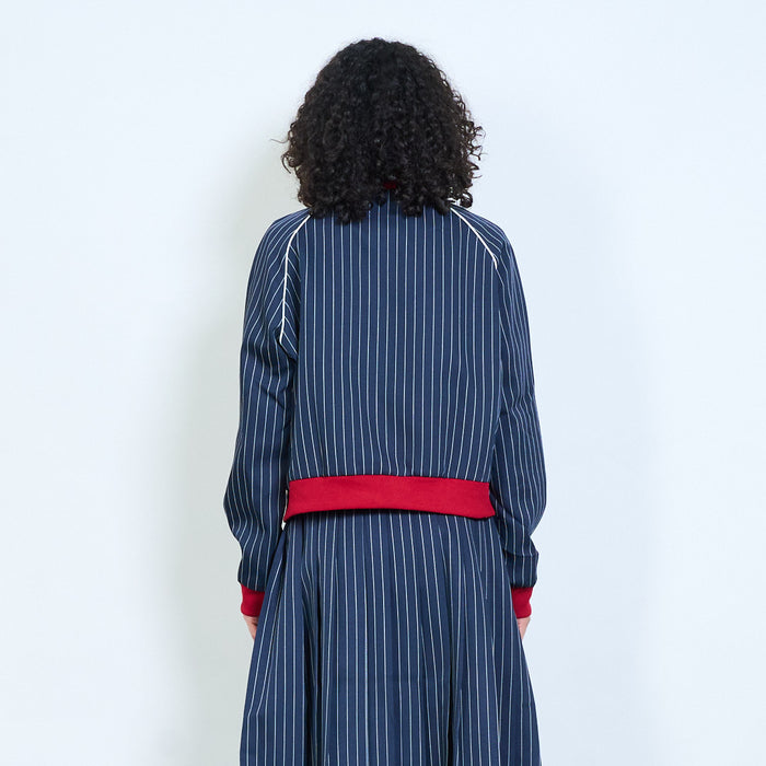 Pinstripe sporty zip jacket with contrast collar wholesale