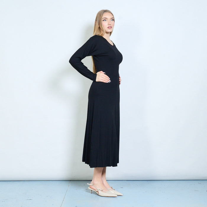 Pleated contour-seam fitted long dress wholesale