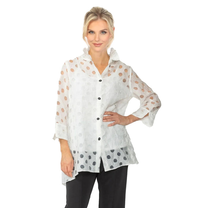 Polka-Dot High-Low Blouse in White - 7032J-WHT
