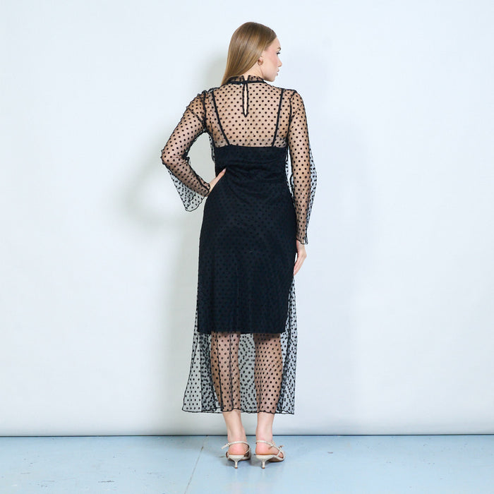 Polka dot sheer layered mesh long dress wholesale