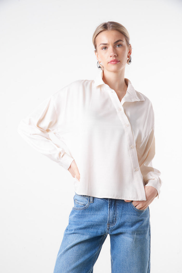 Relaxed fit satin button-up shirt blouse wholesale