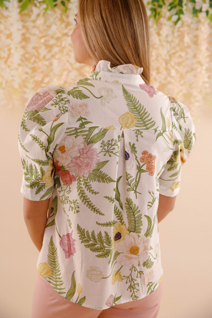 Women's Cotton Floral Blouse- Button Down Spring Tops- Entro Tops