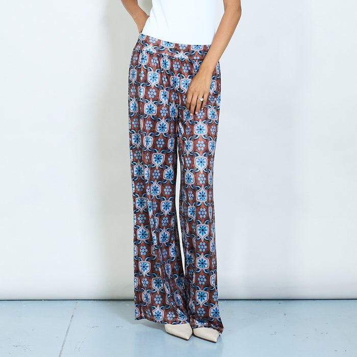 Retro floral print satin trouser wholesale