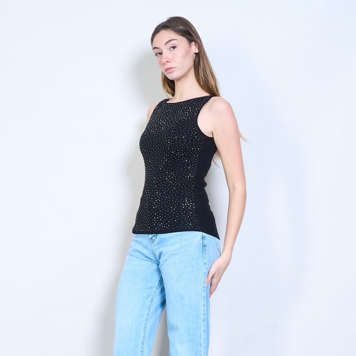 Rhinestone embellished sleeveless fitted top wholesale