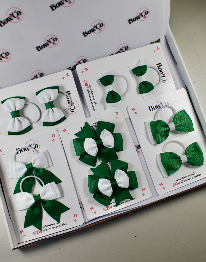 School Bow Bundle Saver - 10 Pack - Forest Green and White - Elastic